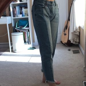 Two tone straight leg jeans